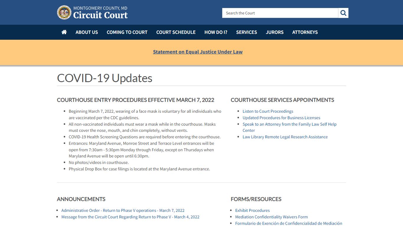Covid 19 Updates, Montgomery County Circuit Court, MD